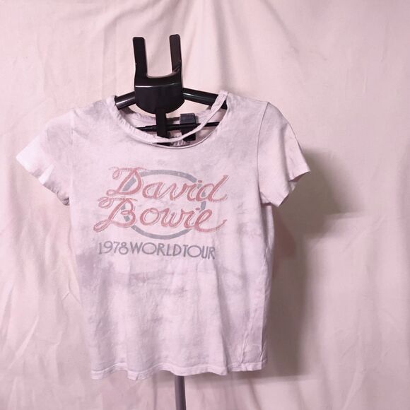 Women’s White David Bowie 1978 World Tour Graphic T-Shirt, Small (Faded Wash) - Picture 1 of 6
